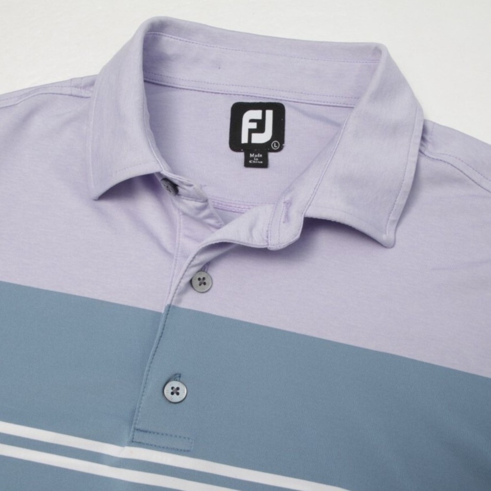 FootJoy Golf Polo Mens Large Purple Blue Colorblock Striped Short Sleeve Logo